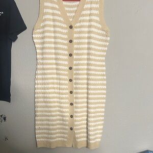 Striped Tan and White Button-Up Dress